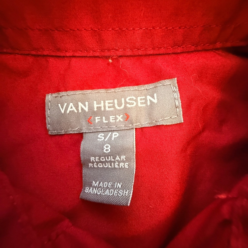 Van‎ Heusen Flex Button Down Shirt Kids Size 8 Red Long Sleeve Stretch Dress - Picture 2 of 5